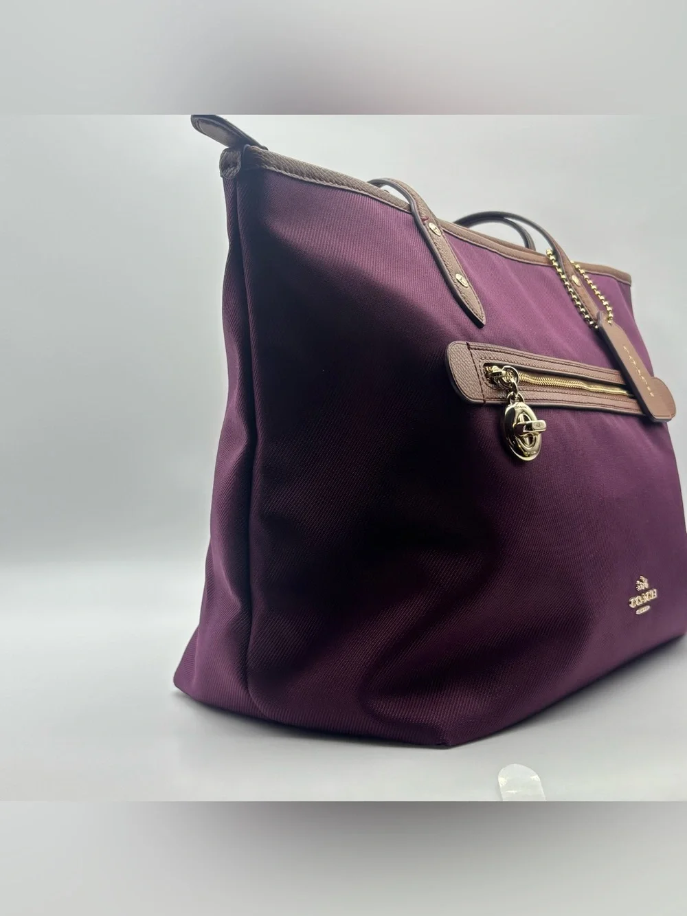 Coach Sawyer Plum Canvas & Leather Tote Bag Gold Hardware Charm F37237 G9075 - Picture 8 of 16
